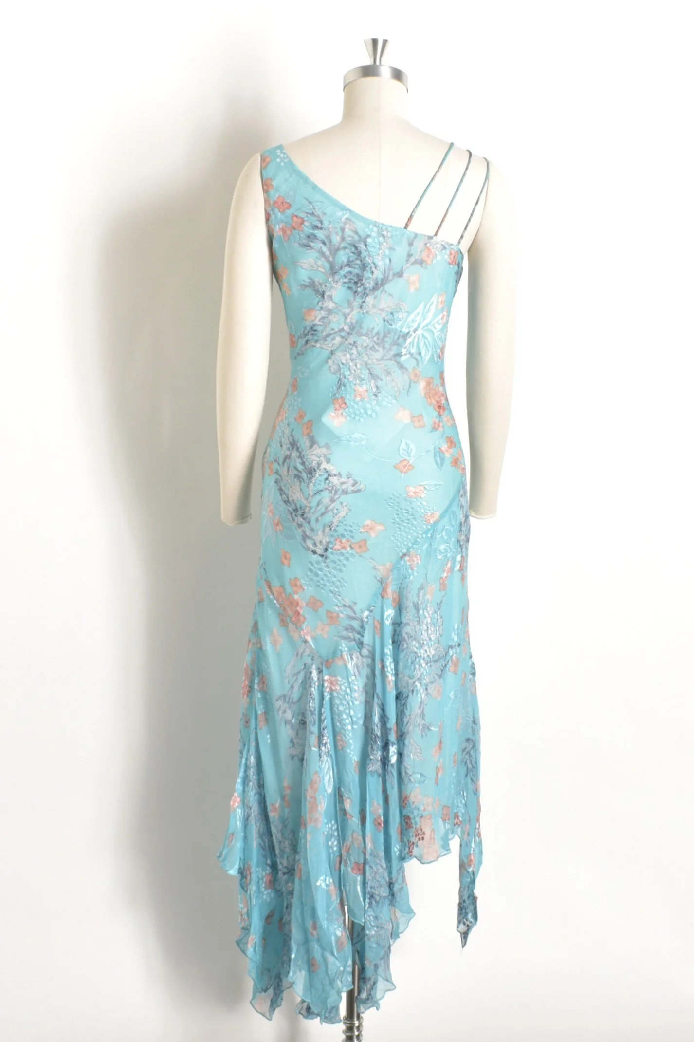 Y2K Diane Freis Blue Asymmetrical Silk Dress-S/M — La Poubelle Vintage